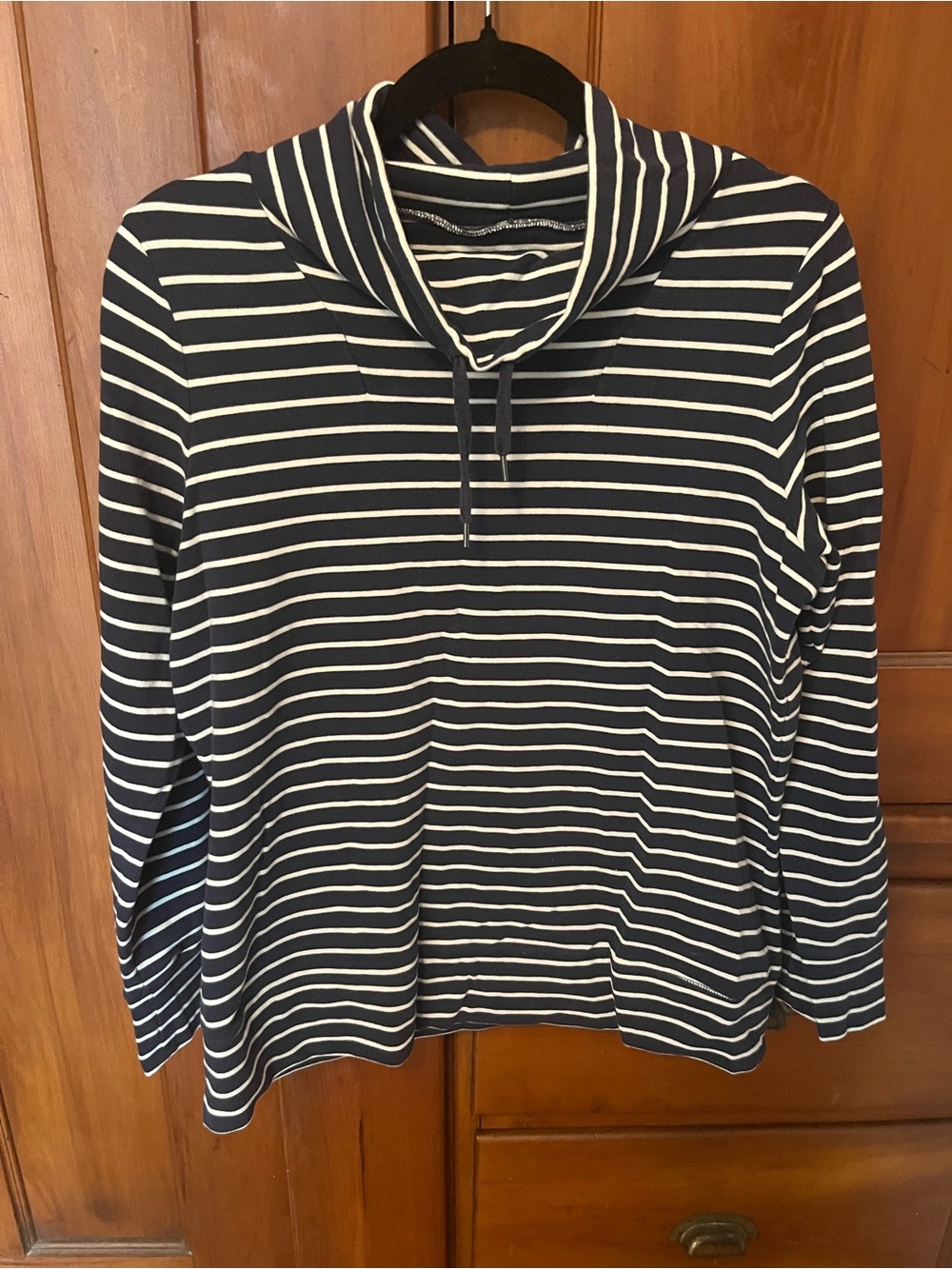 L.L. Bean Navy and White Striped Cowl Neck Sweater
